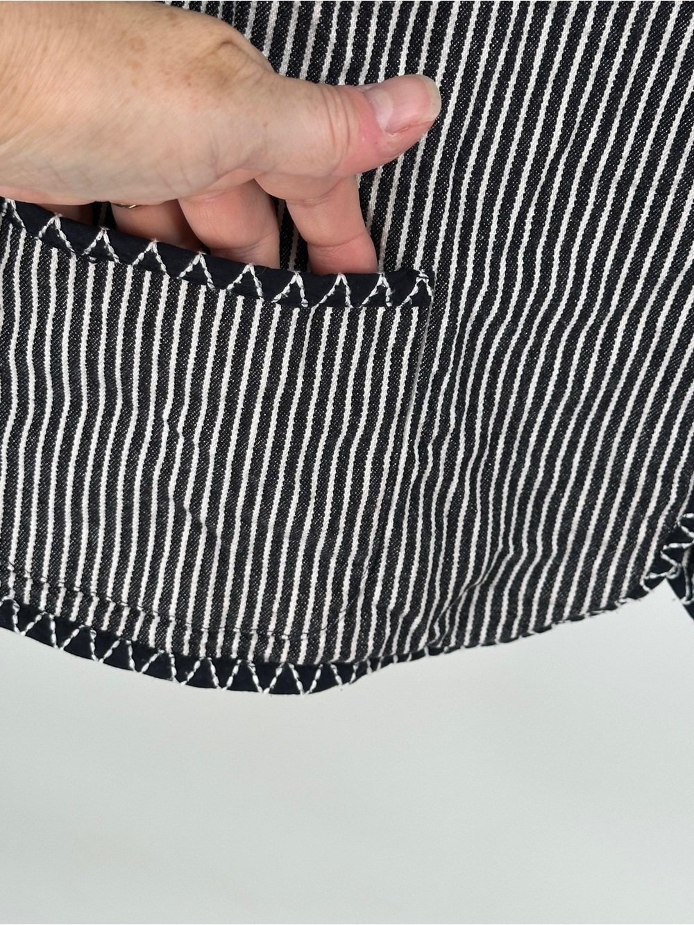 Talbots Size 16 Denim Black and White Pinstripe Blazer with Zigzag Trim - Picture 3 of 9